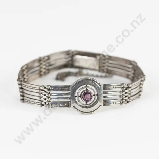 Art Deco S/S European Design Single Stone Amethyst Bracelet