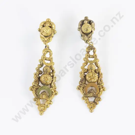 Pair Antique European 14ct Pendant Drop Earrings