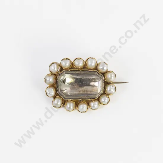 Victorian Gold Pearl and Rock Crystal Mourning Brooch