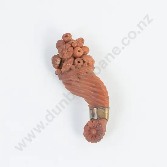 Late Georgian C1830's Carved Red Coral Cornucopia Brooch