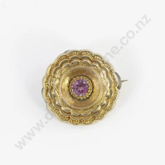 Victorian 9ct Single Pink Peridot Target Brooch