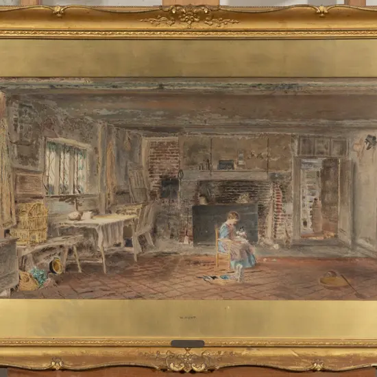 W Hunt - Cottage Interior with Small Child