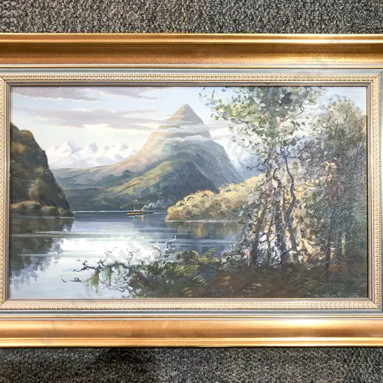 W Allan Bollard - Mitre Peak Fiordland - Oil on Board