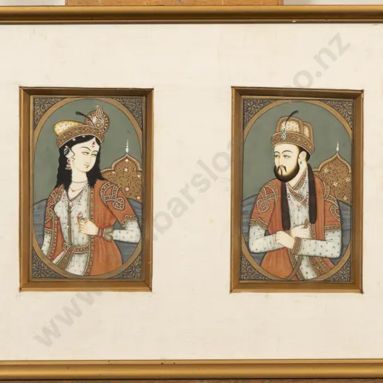 Pair Moghul School Portraits on Ivory Framed as One