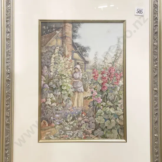 Florence M Gill (1894 - 1926) - Hollyhocks Stately & Tall - Watercolour