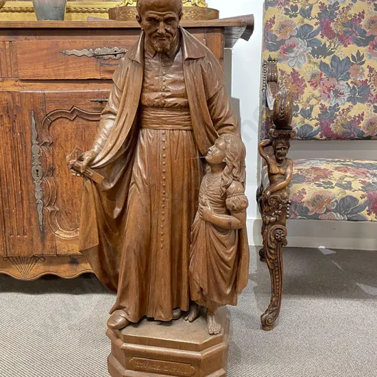 C19th Carved Oak Statue of Saint Vincent de Paul