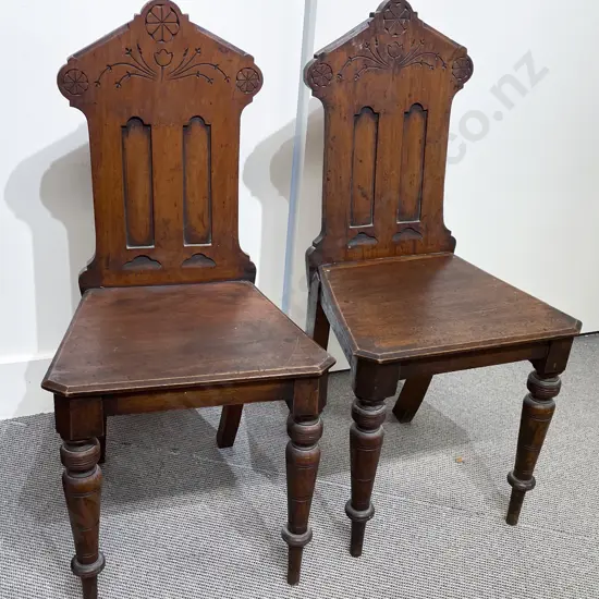 Pair of Vict Mahogany Hall Chairs