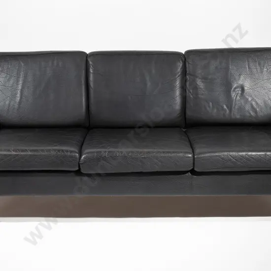 OPE Mobler Mid Century Swedish Black Leather 3-Seater Sofa