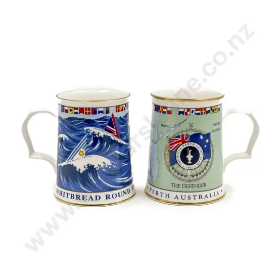 Two Fancy China Commemorative Tankards