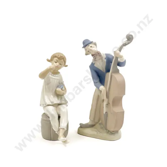 Lladro Girl with Doll Figure together with Rex Bisque Clown Figure