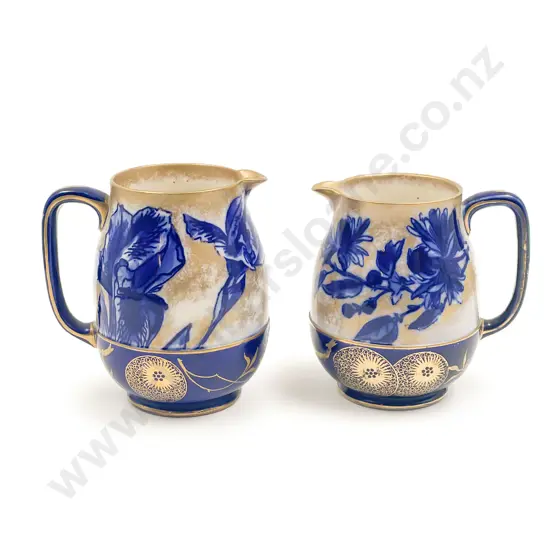 RD Burslem Graduated Pair of Blue Printed Iris Jugs