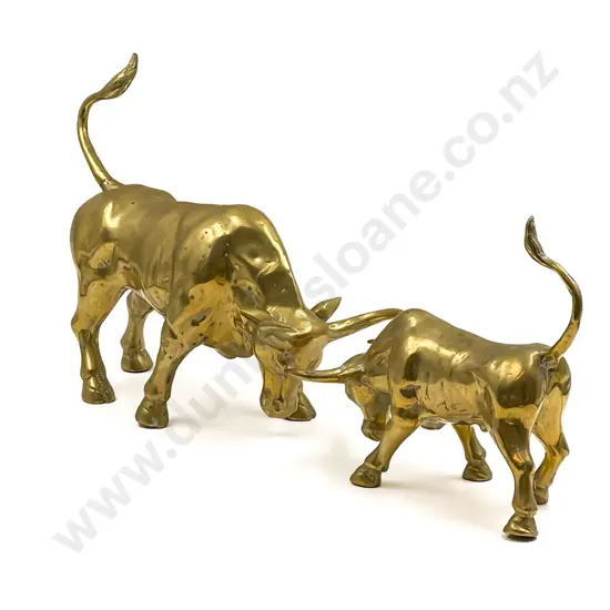 Graduated Pair of Brass "Brutus the Bull" Figures by Mr Pinchy & Co