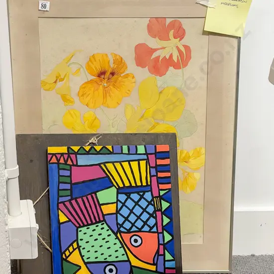 Lynette Rawlinson - Nasturtiums (a/f) together with Two Caribbean Themed Fish Artworks