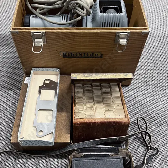 Cased Eiki Slide Projector with Vintage Camera etc