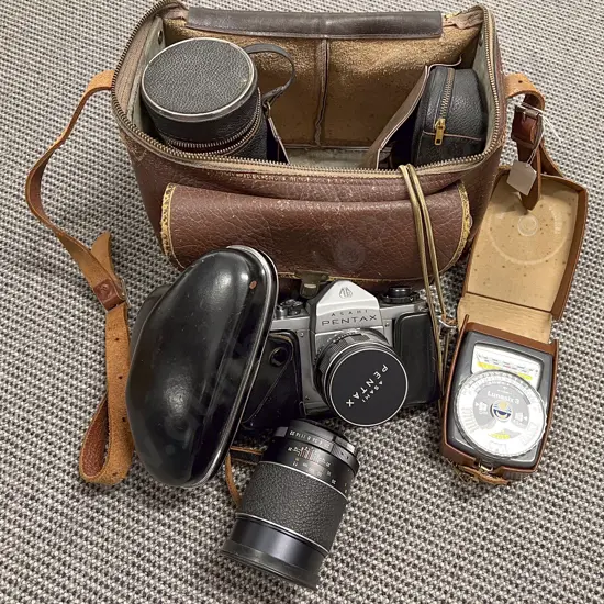 Cased Asahi Pentax Camera in Travel Bag with Accessories