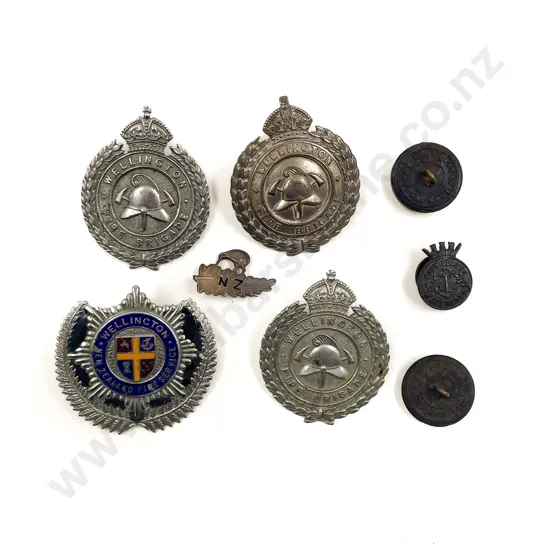 Four Wellington Fire Brigade Badges with Three Others