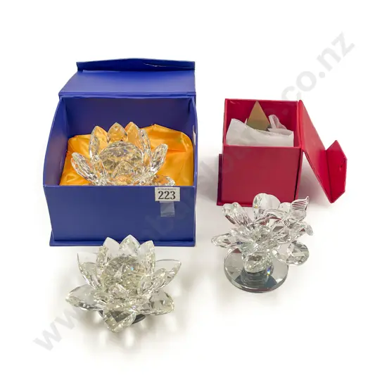 Glass Pyramid Paperweight with Three Crystal Desk Ornaments