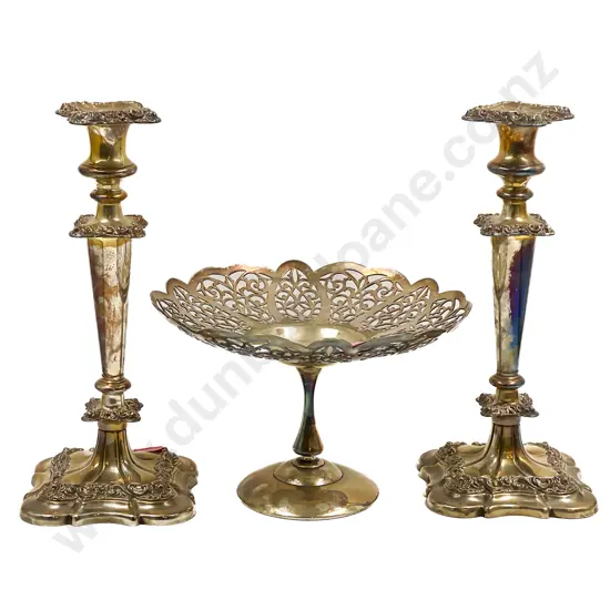 Pair of S/P Candlesticks with "Rosepoint" Comport