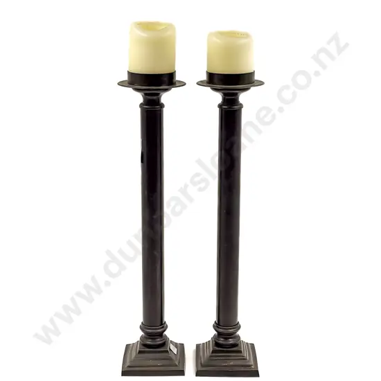 Pair of Tall Metal Candlesticks with Candles