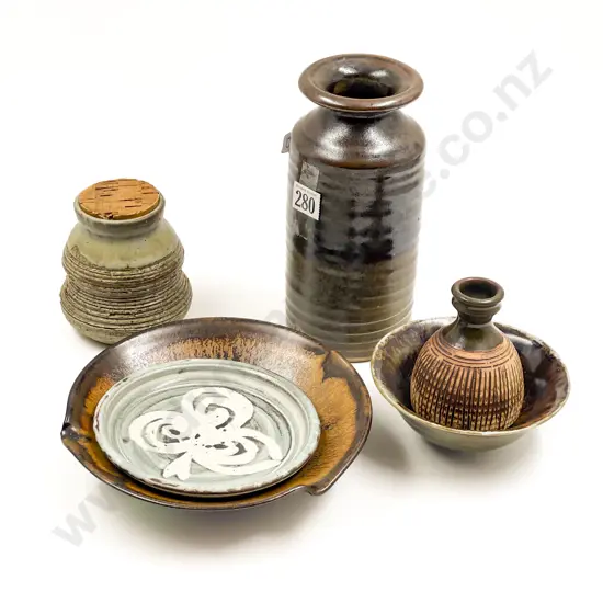 Dave Wooland Pottery Vase with Patricia Peter White Dish & Others