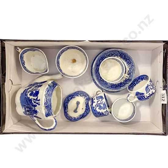 English Printed Blue and White Willow Pattern Toy Tea Set