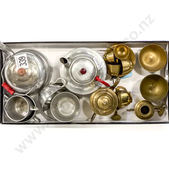 Metal Toy Tea Set and Brass Ware