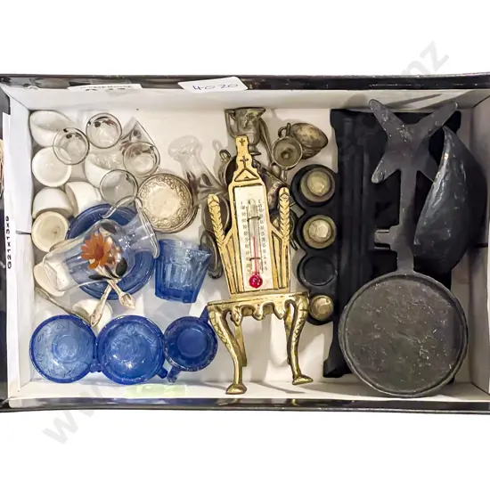 Miniature China and Glassware and set of Scales