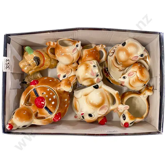 Japanese Moulded Deer Tea Set and Dog Set