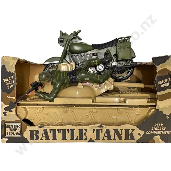 part Boxed all plastic Desert Command Tank and Military Motorcycle with Rider