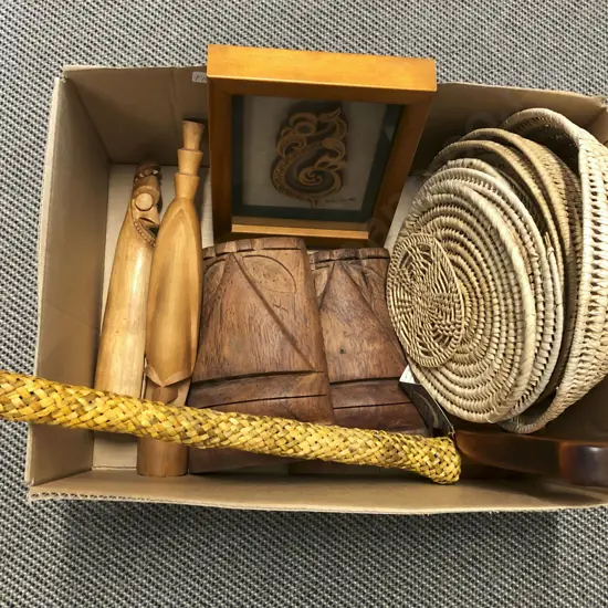 Framed Manaia by Mike Carlton with Other Assorted Woodware etc