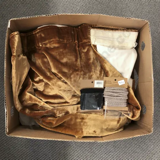 Three Vintage Crushed Velvet Curtains with Piping Cord