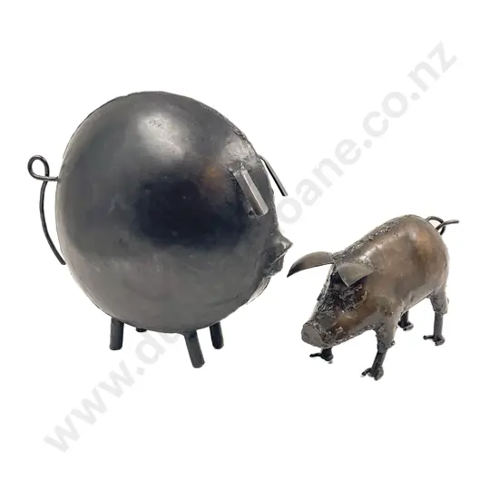Two Metal Pig Ornaments