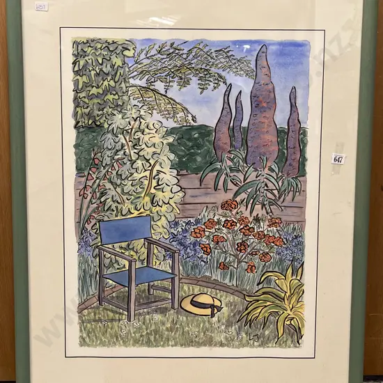 Backyard Study Watercolour Signed LJ