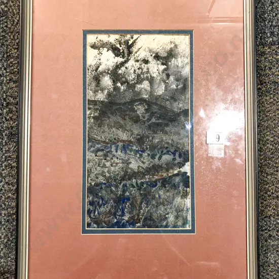 Indistinctly Signed Abstract Mountain Scape Watercolour on Paper