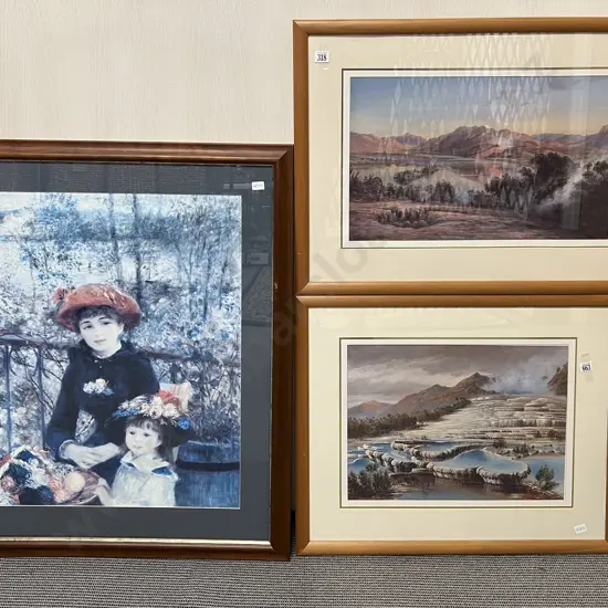 Large Framed Renoir Print together with Two Prints of the Pink and White Terraces