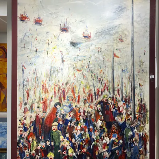 Sally Eden "The Enthusiasts" Mixed Media on Board