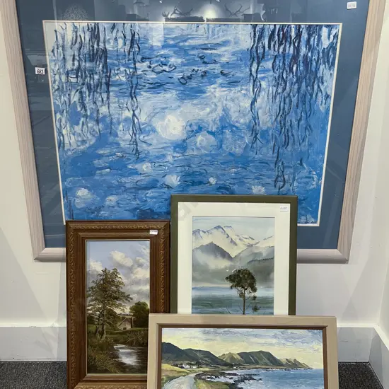 Jim Campbell Oil together with Two Other Oil and W/C and Large Framed Print