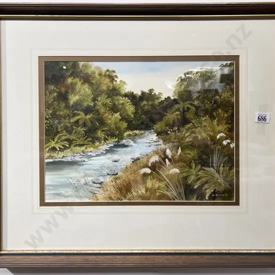 Rena Swift " Bush Stream Tararua's" W/C on Paper