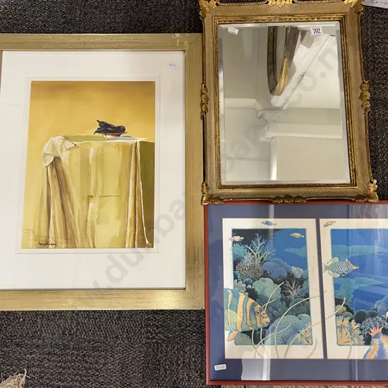 Signed Ltd Ed Print together with Bevel Edged Wall Mirror