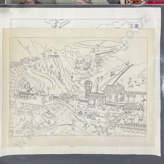 Neville Lodge - Original Cartoon "Comficopter Service" and Other Signed Work