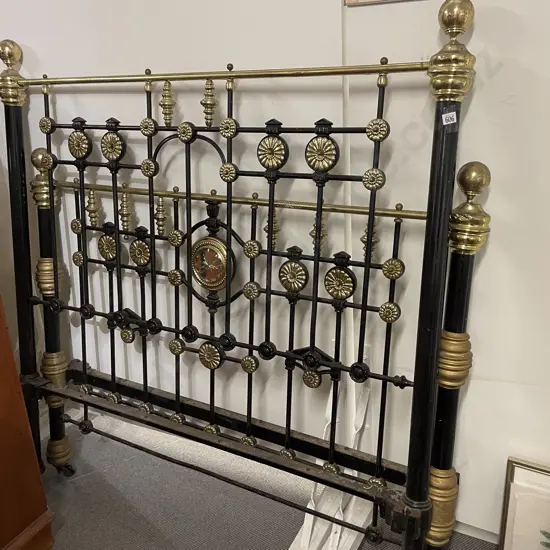 Victorian Fancy Cast Iron and Brass Double Bed Ends