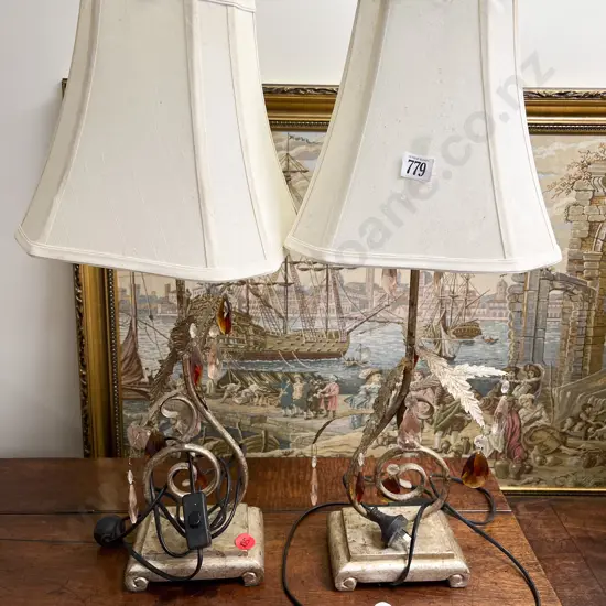 Pair of Chrome Brushed Decorative Table Lamps