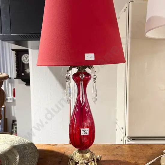 Brass and Ruby Glass Table Lamp
