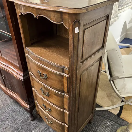 Slender French Walnut Chest With Open Recess