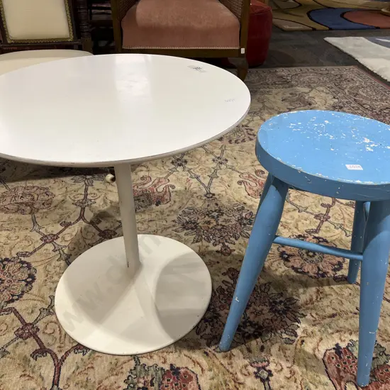 Mid C20th Style Circular Side Table with Stool