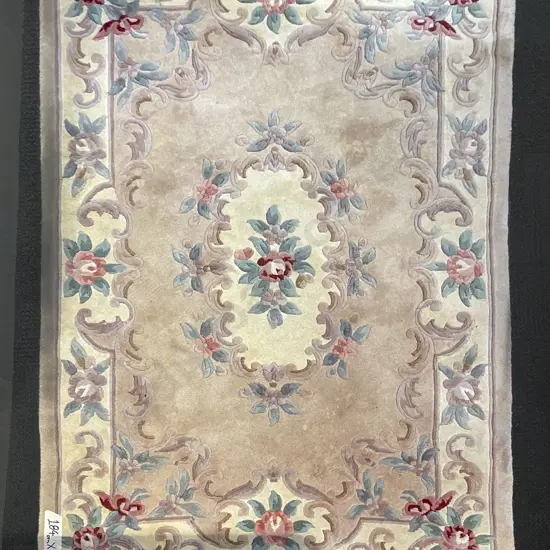 Chinese Woolen Floor Rug with Floral Motif