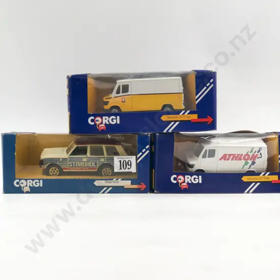 Corgi Three Boxed Models Range Rover Stimorol and two Mercedes Vans