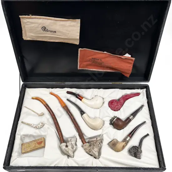 Ten Assorted Vintage Pipes together with The Coronation Smokers Set
