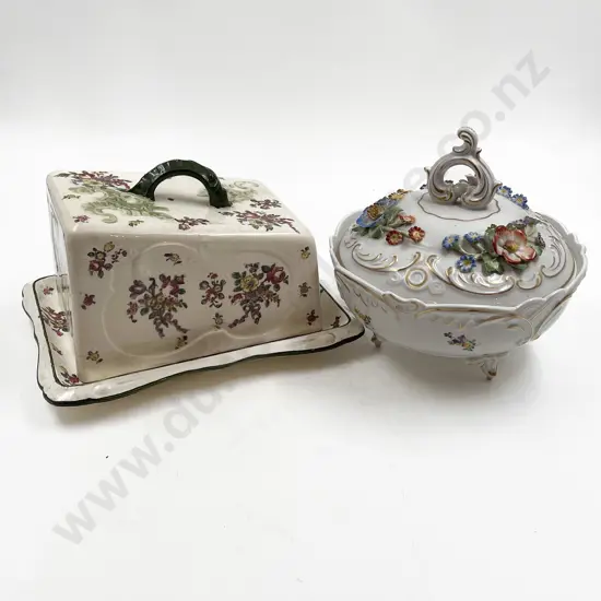 Royal Doulton Cheese Dish and Cover together with Floral Decorated Lidded Bowl
