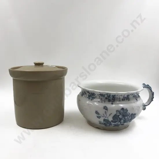 Lidded Stoneware Crock Together with Potty